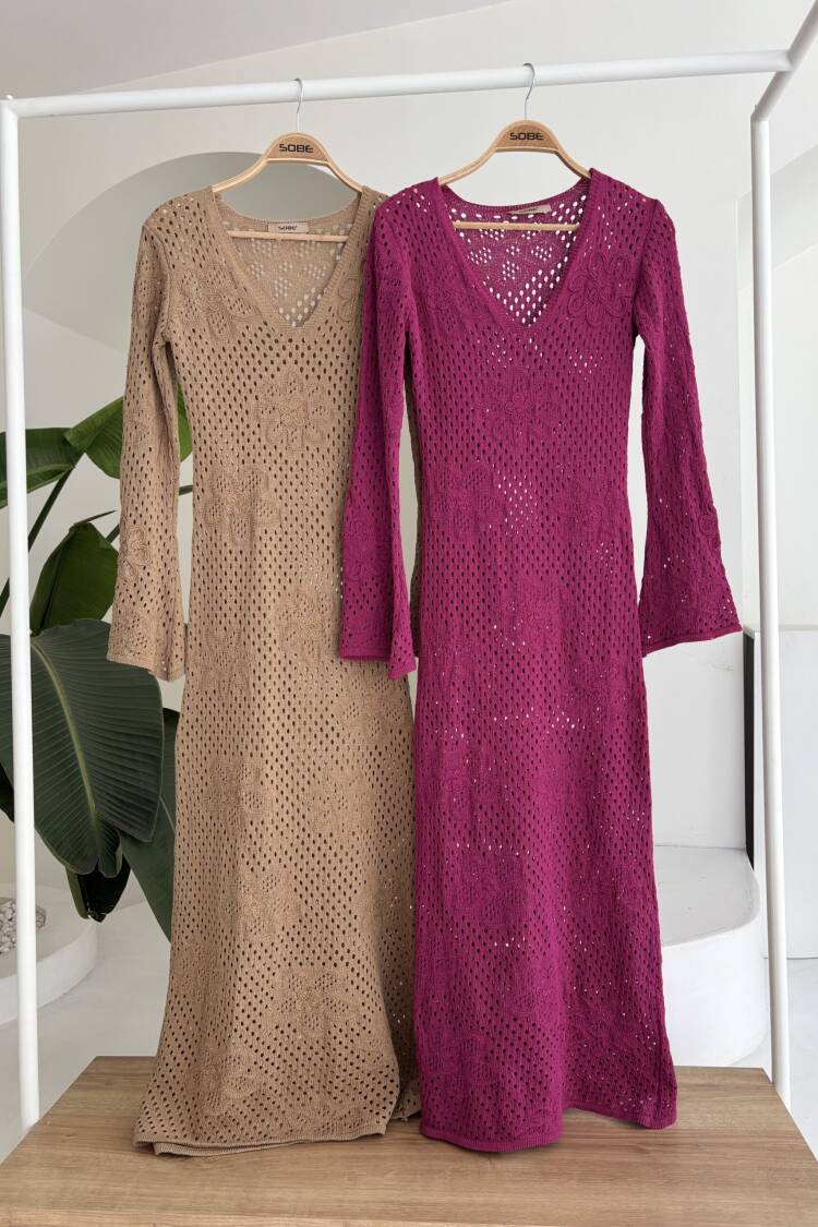 Floral Detailed Openwork Knitwear Dress