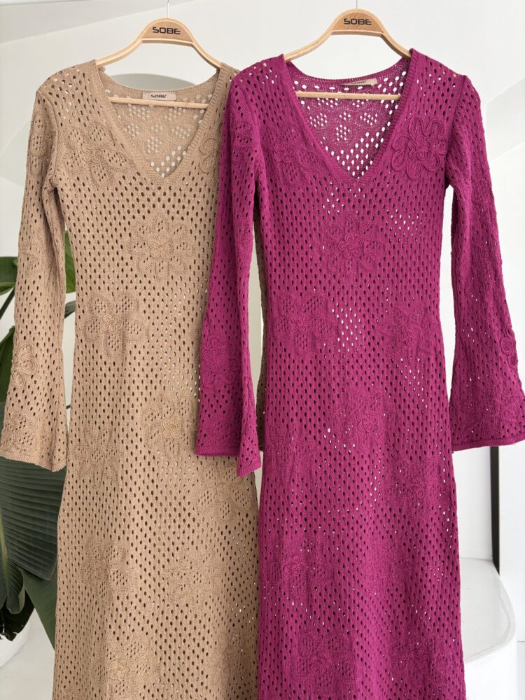 Floral Detailed Openwork Knitwear Dress