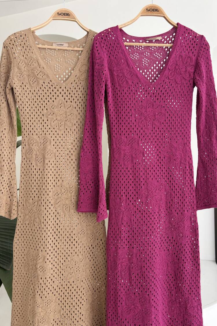 Floral Detailed Openwork Knitwear Dress
