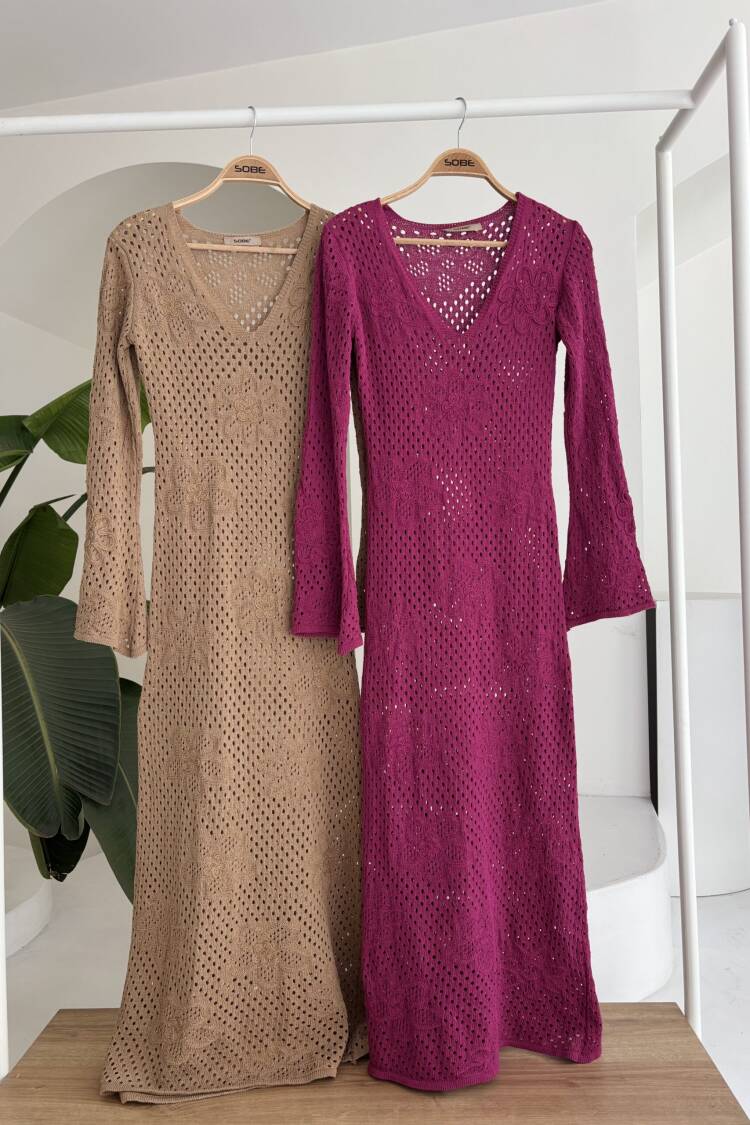 Floral Detailed Openwork Knitwear Dress