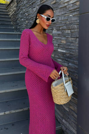 Floral Detailed Openwork Knitwear Dress - Brand: Sobe Istanbul - Women's Clothing Wholesale - Globality Store