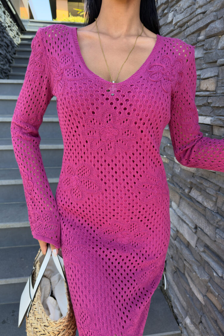 Floral Detailed Openwork Knitwear Dress