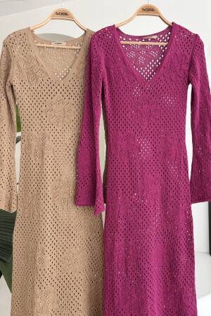 Floral Detailed Openwork Knitwear Dress - Brand: Sobe Istanbul - Women's Clothing Wholesale - Globality Store