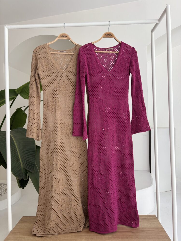 Floral Detailed Openwork Knitwear Dress