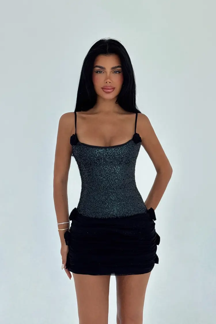Black Sequined Sexy Glam Bodycon Dress - Brand: EYYO ATELIER - Women's Clothing Wholesale - Globality Store