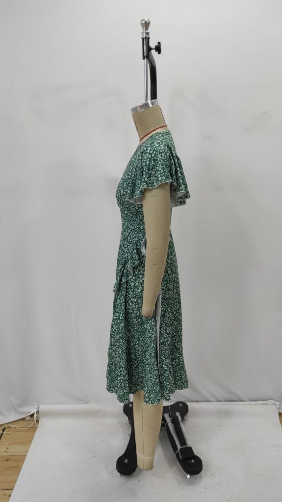 Floral Wrap Dress With Ruffle Short Sleeves