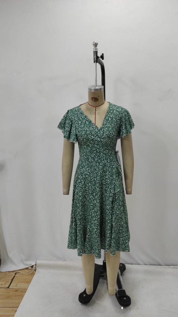 Floral Wrap Dress With Ruffle Short Sleeves