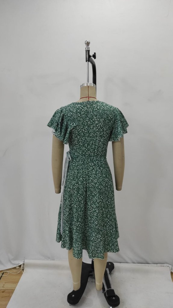 Floral Wrap Dress With Ruffle Short Sleeves