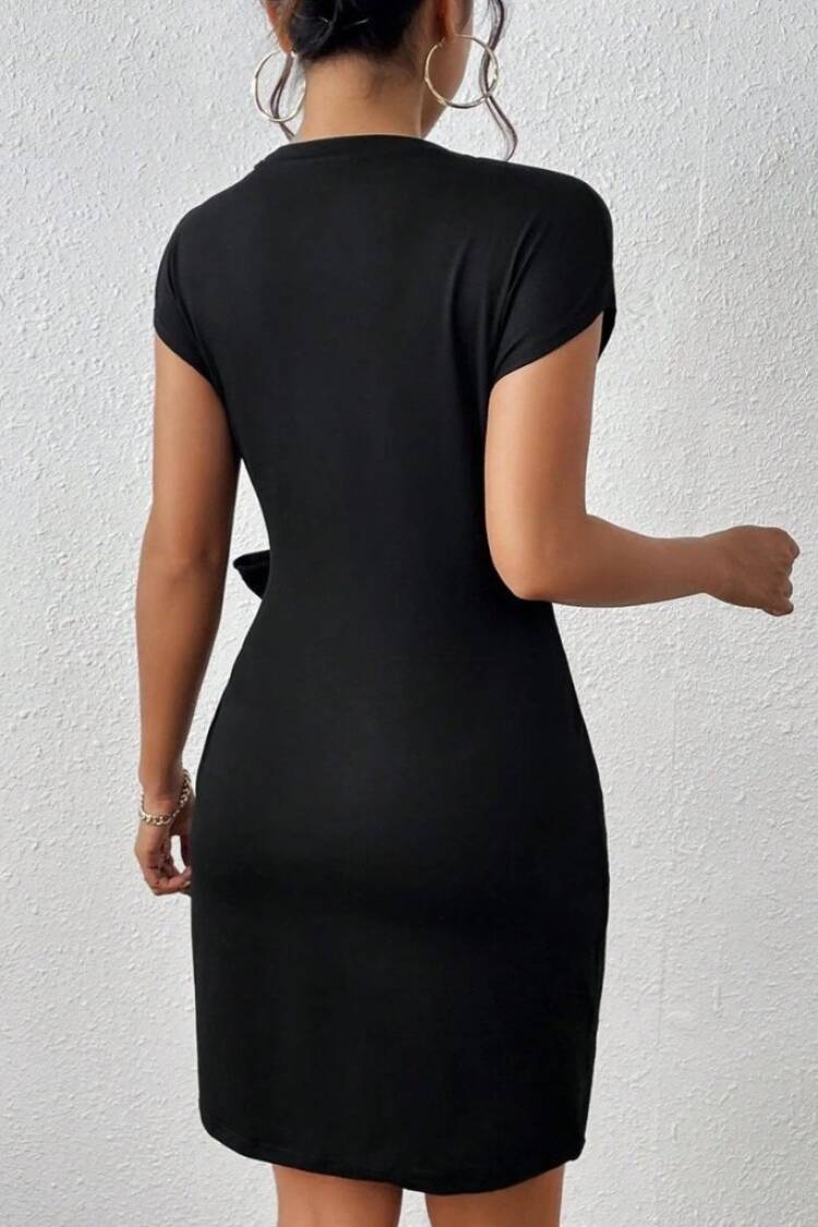 Black Elegant Bodycon Dress With Cap Sleeves