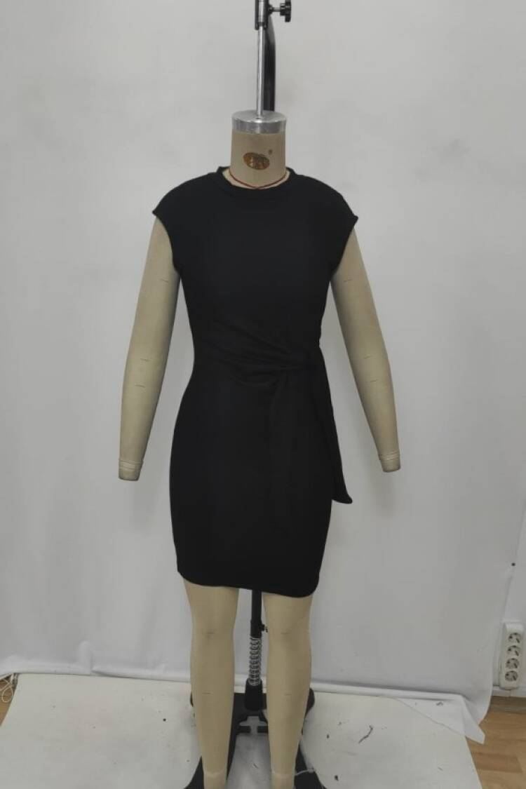 Black Elegant Bodycon Dress With Cap Sleeves