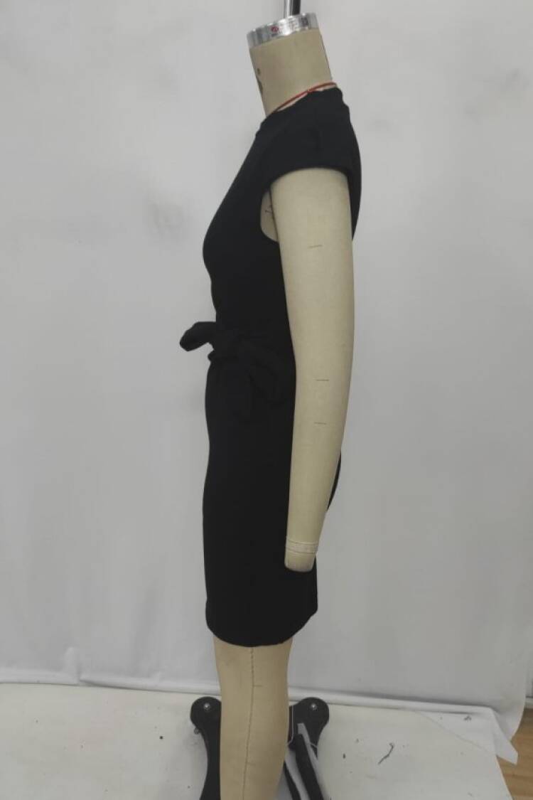 Black Elegant Bodycon Dress With Cap Sleeves