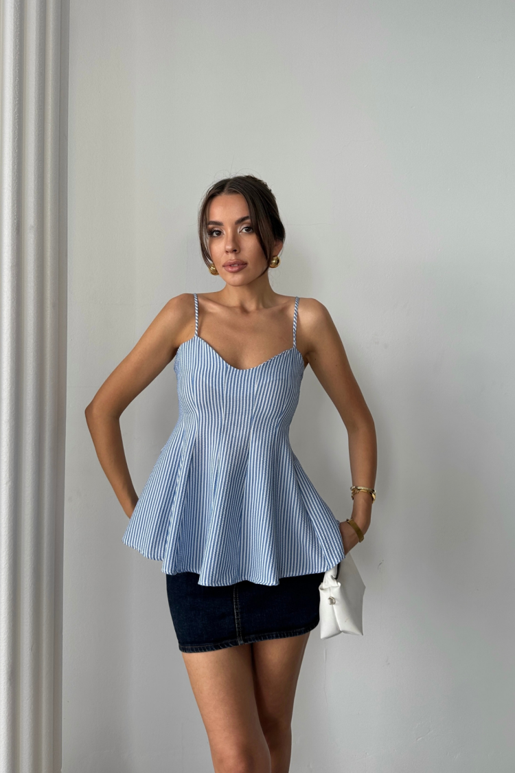 Striped Fitted Sleeveless Sweetheart Neck Blouse - Brand: Ello - Women's Clothing Wholesale - Globality Store