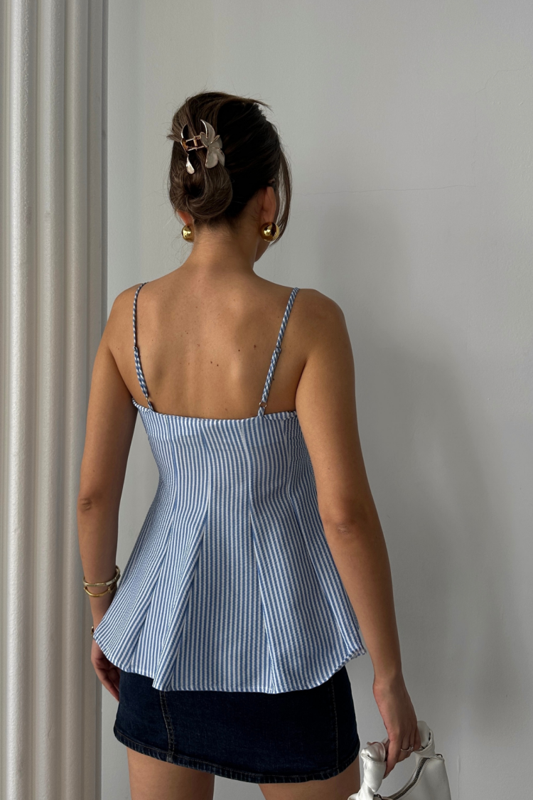 Striped Fitted Sleeveless Sweetheart Neck Blouse