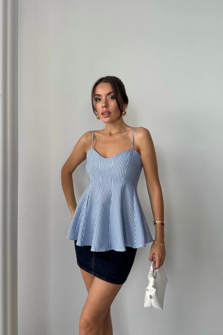 Striped Fitted Sleeveless Sweetheart Neck Blouse