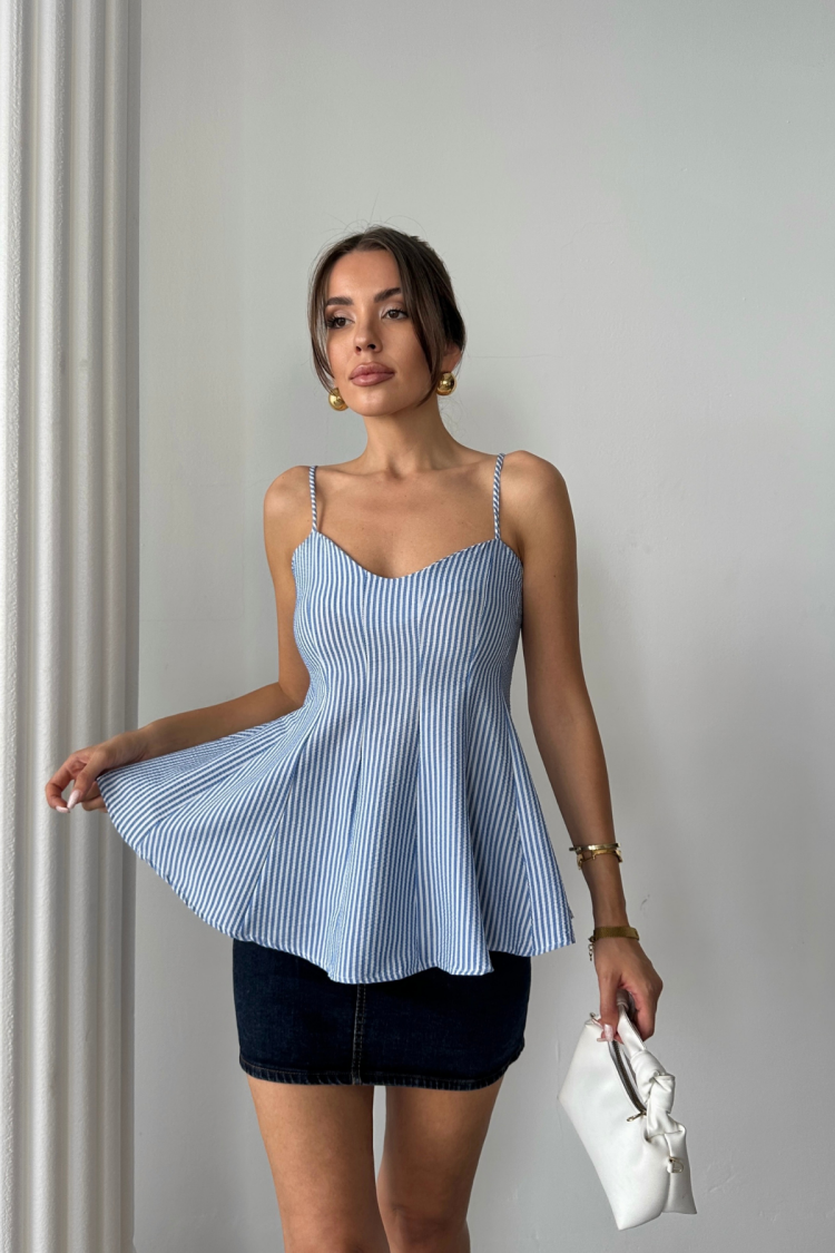 Striped Fitted Sleeveless Sweetheart Neck Blouse