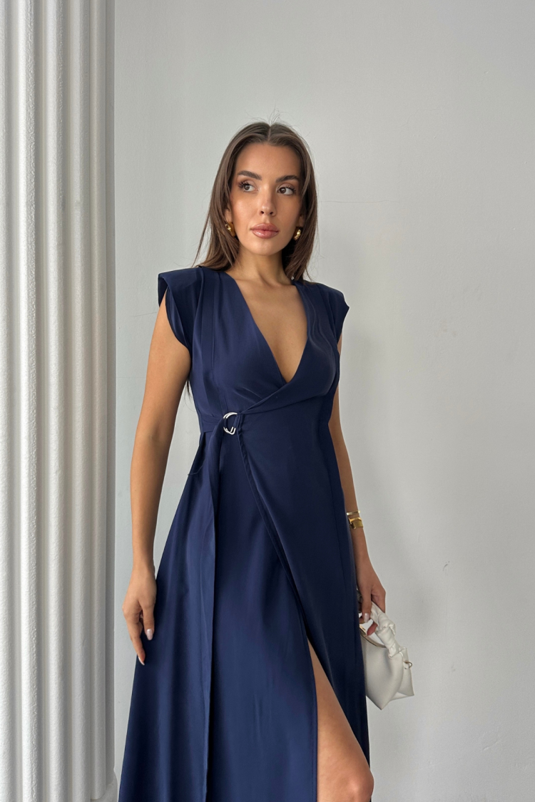 ElegantWrap Dress With Plunging Neck - Brand: Ello - Women's Clothing Wholesale - Globality Store
