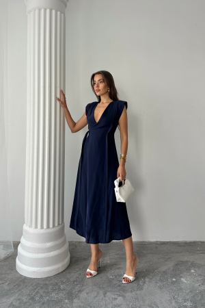 ElegantWrap Dress With Plunging Neck - Brand: Ello - Women's Clothing Wholesale - Globality Store