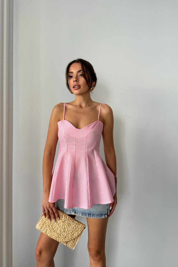Striped Sleeveless Fitted Blouse With Sweetheart Neck