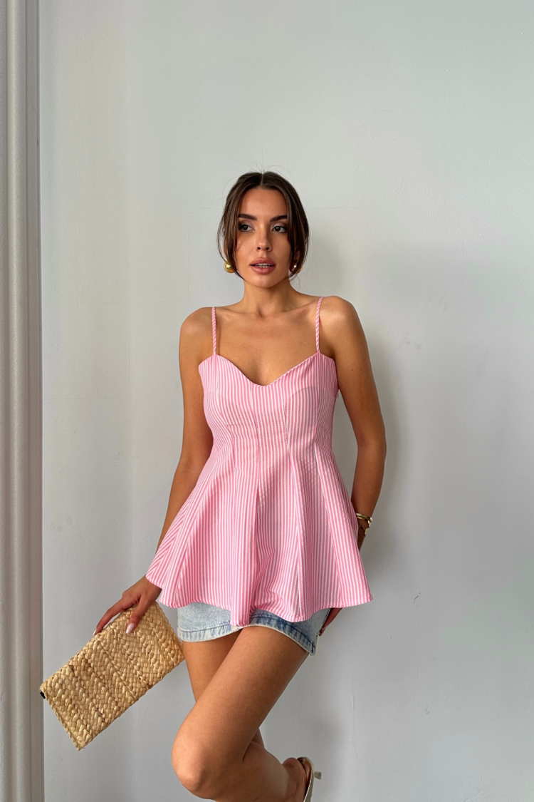 Striped Sleeveless Fitted Blouse With Sweetheart Neck - Brand: Ello - Women's Clothing Wholesale - Globality Store