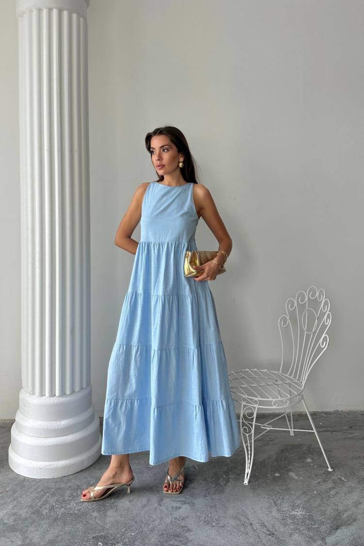 A-Line Maxi Dress With Cap Sleeves