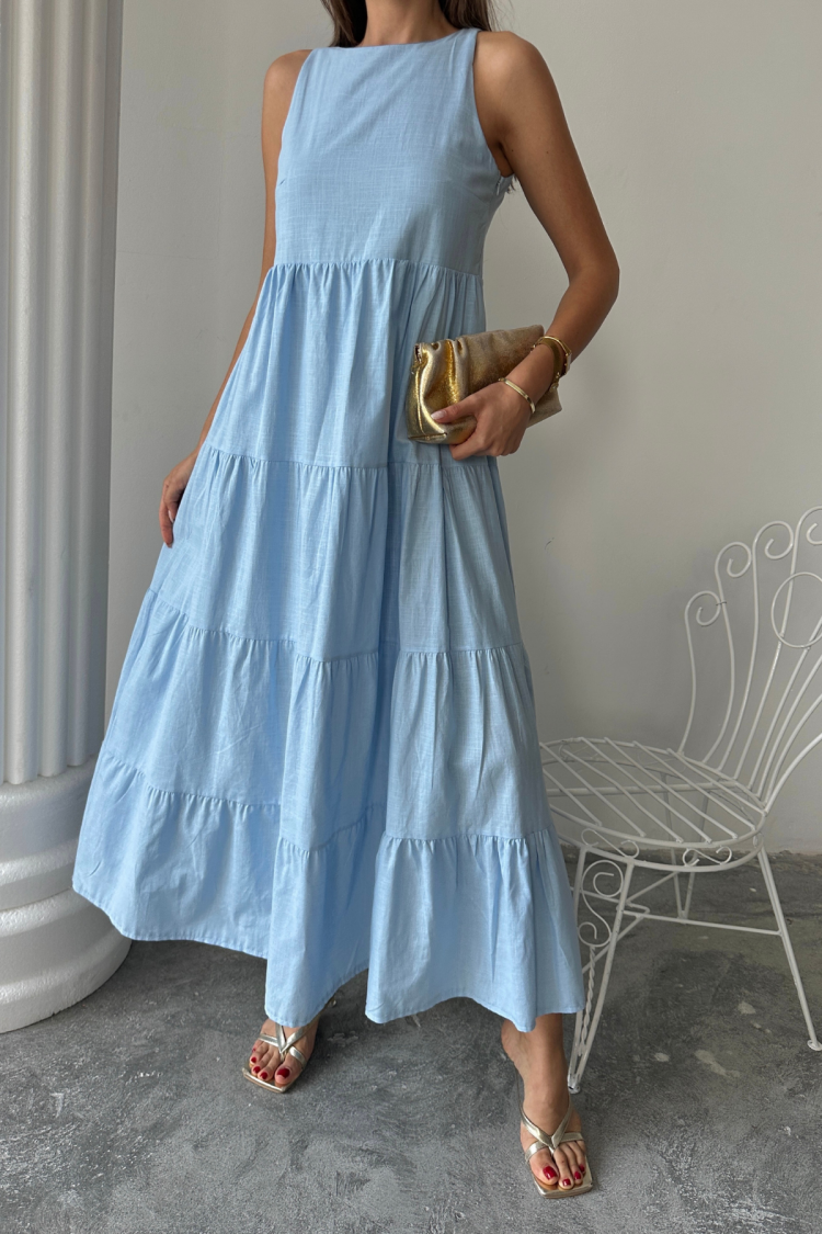 A-Line Maxi Dress With Cap Sleeves