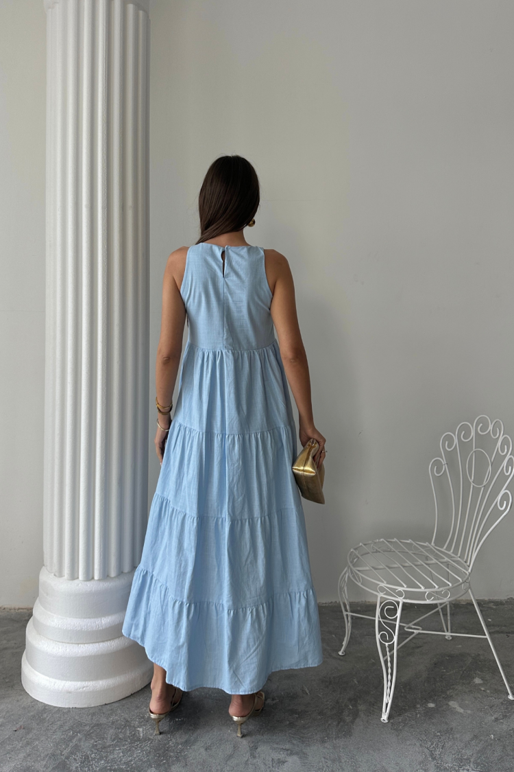 A-Line Maxi Dress With Cap Sleeves