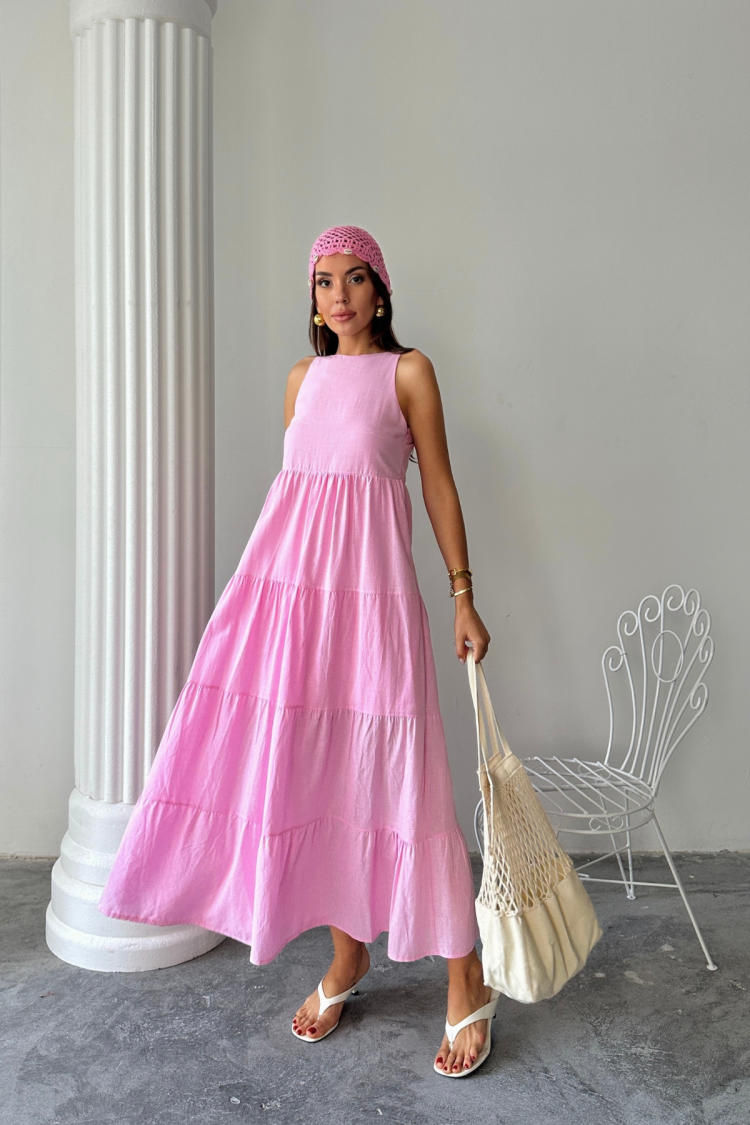 A-Line Maxi Dress With Cap Sleeves