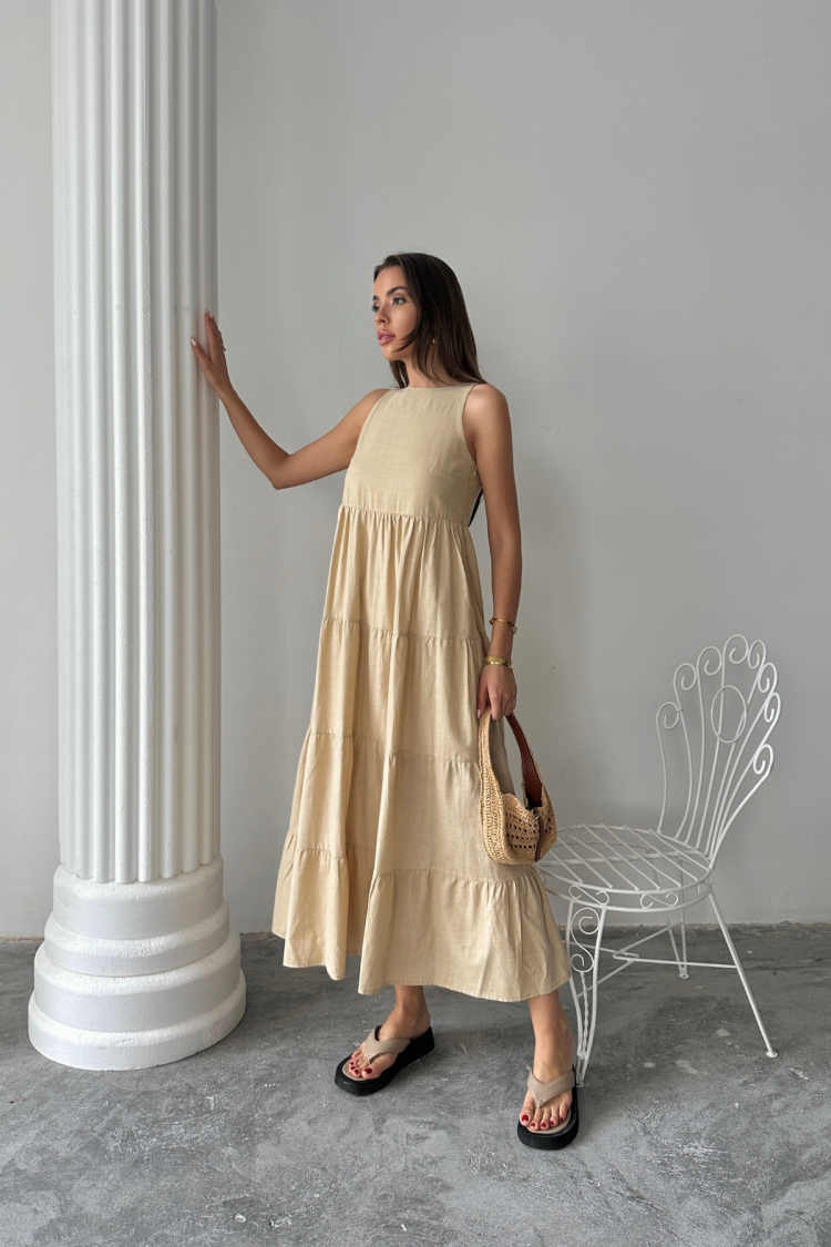 A-Line Maxi Dress With Boat Neck And Cap Sleeves - Brand: Ello - Women's Clothing Wholesale - Globality Store