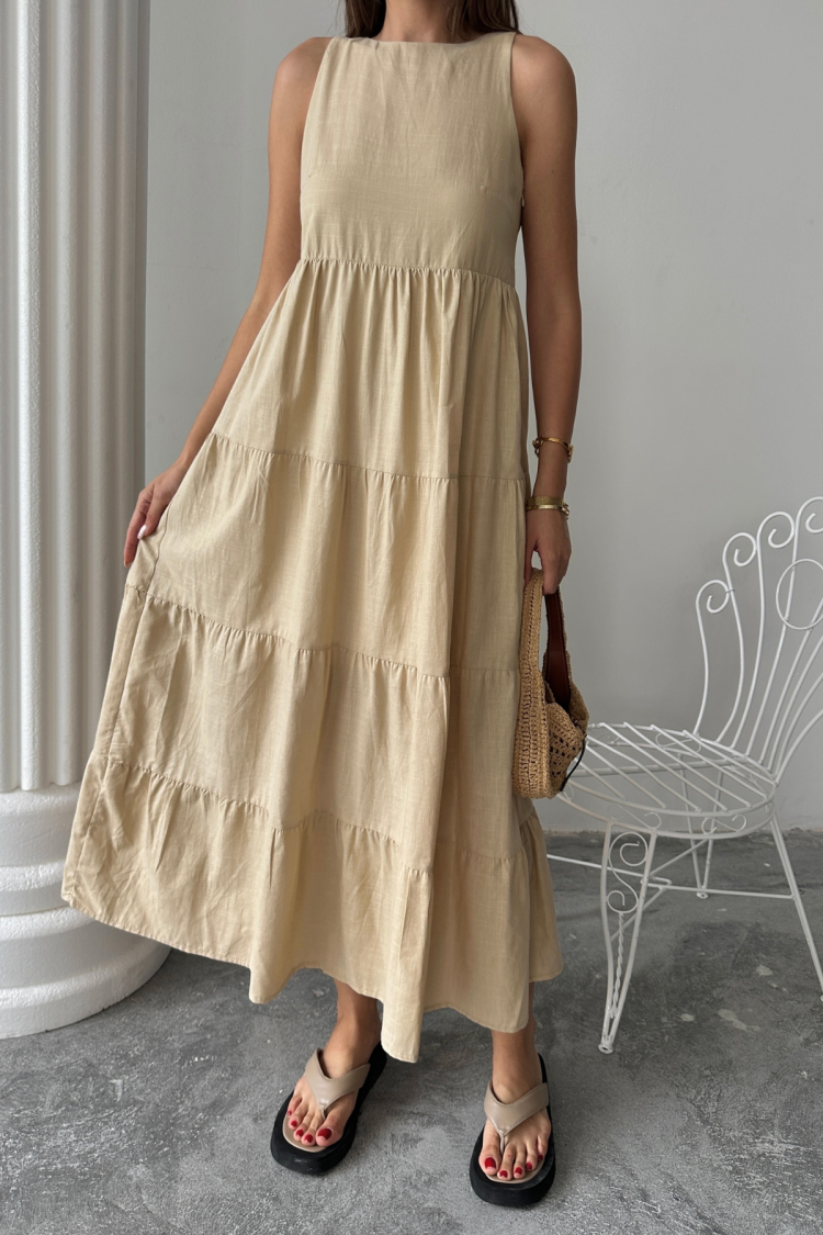 A-Line Maxi Dress With Boat Neck And Cap Sleeves