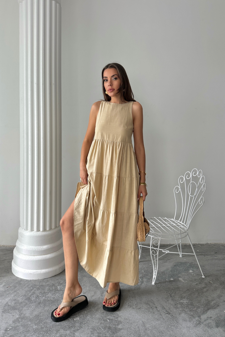 A-Line Maxi Dress With Boat Neck And Cap Sleeves