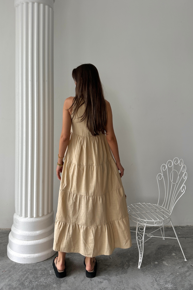 A-Line Maxi Dress With Boat Neck And Cap Sleeves
