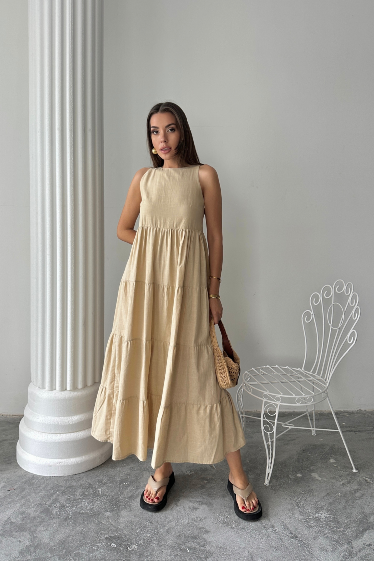 A-Line Maxi Dress With Boat Neck And Cap Sleeves