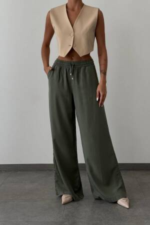 Green Palazzo Pants With Drawstring Closure - Brand: LACARINO - Women's Clothing Wholesale - Globality Store