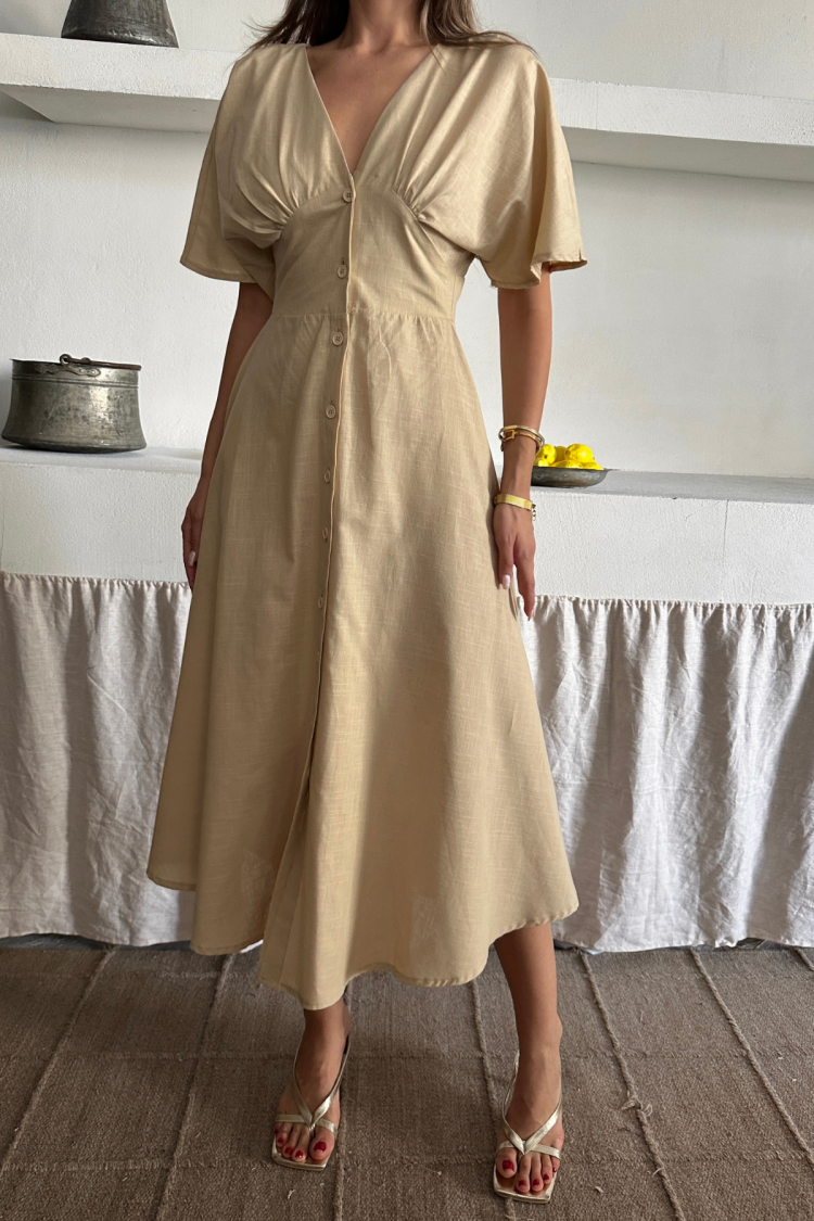 A-Line V-Neck Midi Dress