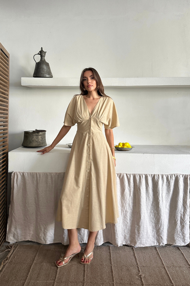 A-Line V-Neck Midi Dress
