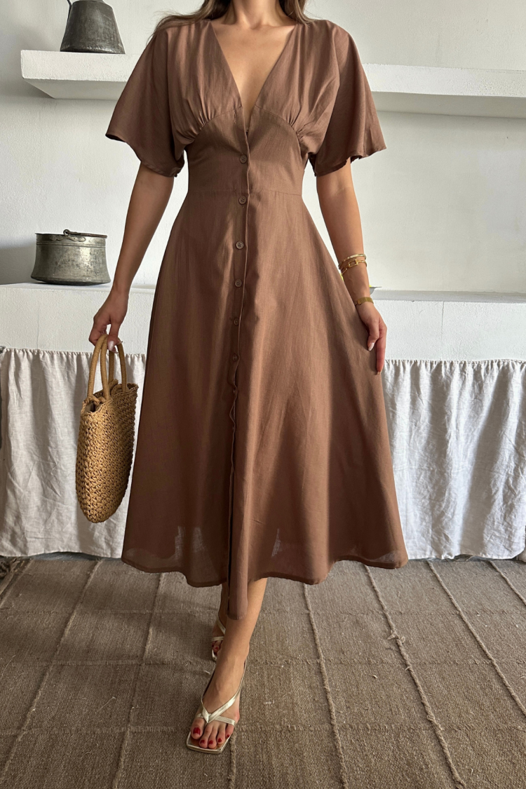 Fit And Flare Midi Dress With Plunging Neck
