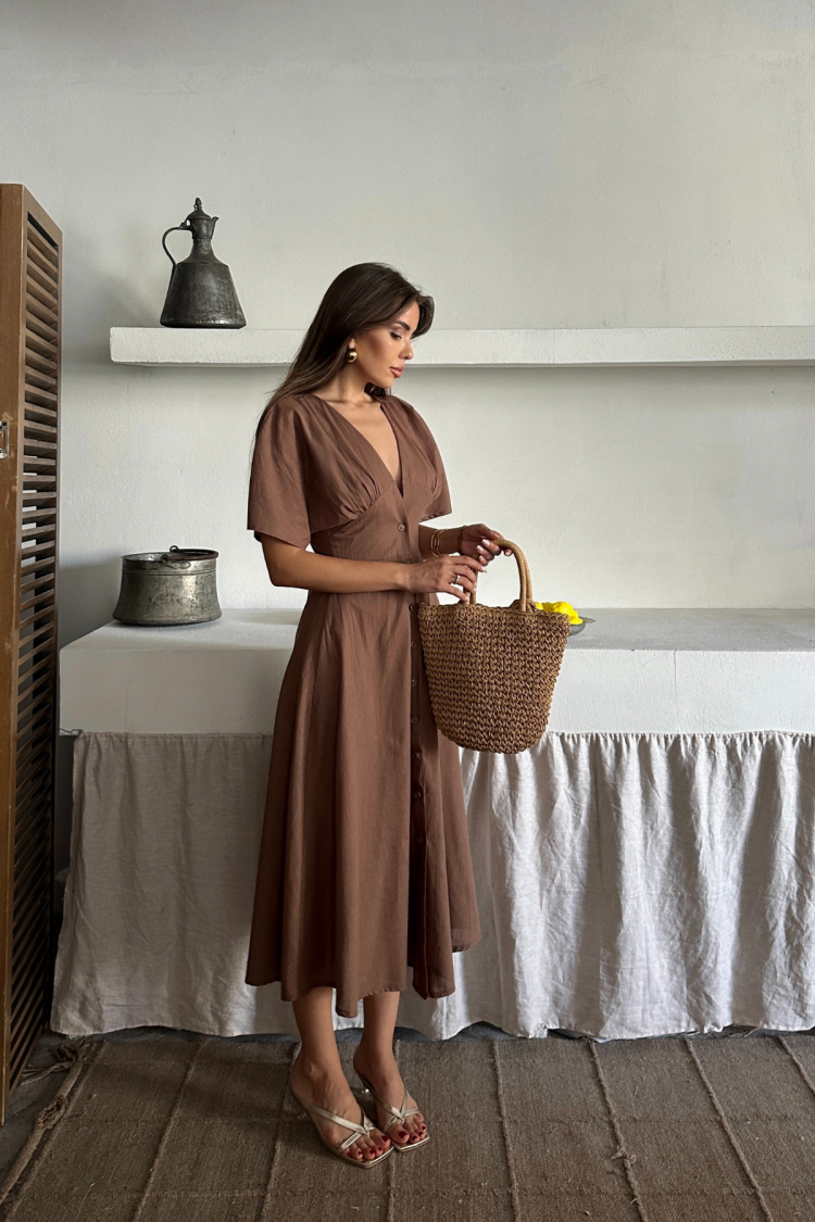Fit And Flare Midi Dress With Plunging Neck - Brand: Ello - Women's Clothing Wholesale - Globality Store