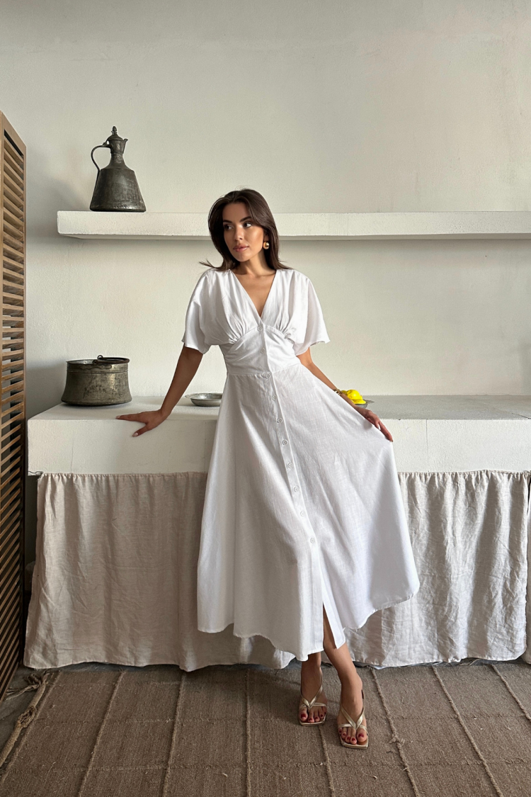 Fit And Flare Dress With V-Neck And Short Sleeves
