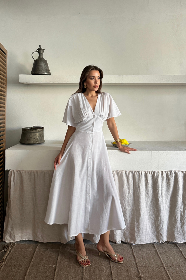 Fit And Flare Dress With V-Neck And Short Sleeves - Brand: Ello - Women's Clothing Wholesale - Globality Store