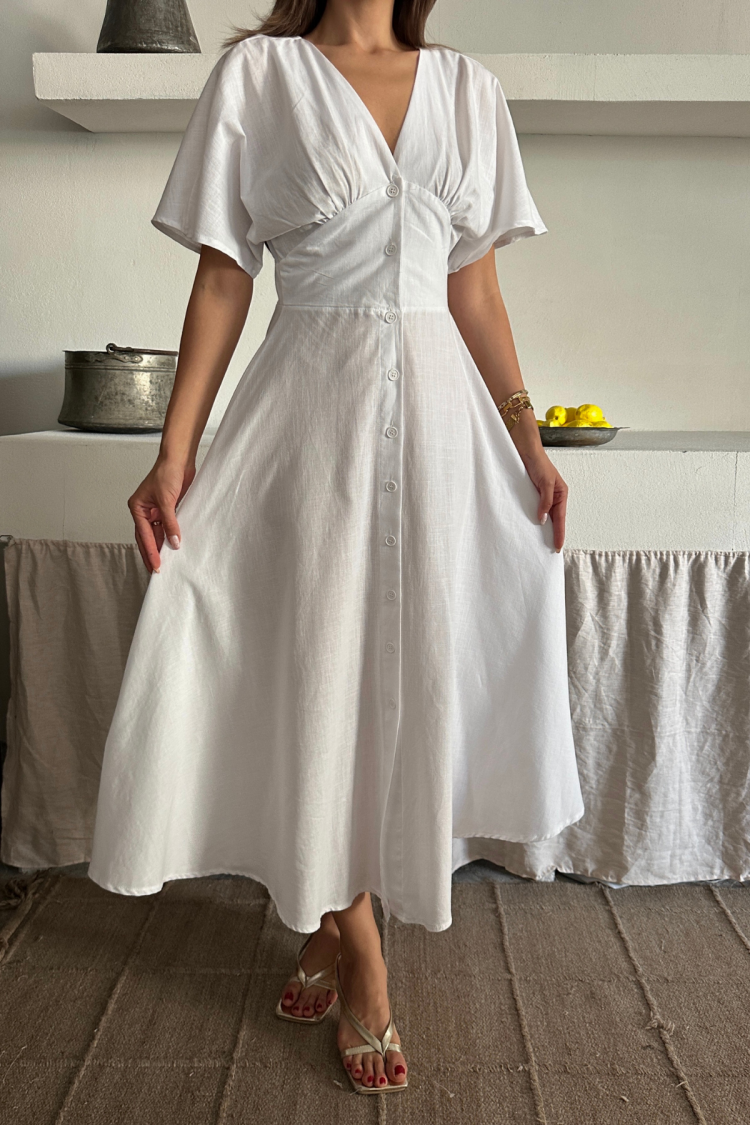 Fit And Flare Dress With V-Neck And Short Sleeves