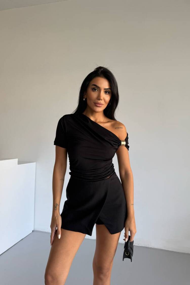 Black Sexy Elegant One Shoulder Neck Blouse - Brand: Ezgi Nisantasi - Women's Clothing Wholesale - Globality Store