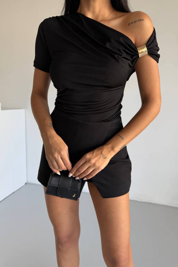 Black Sexy Elegant One Shoulder Neck Blouse