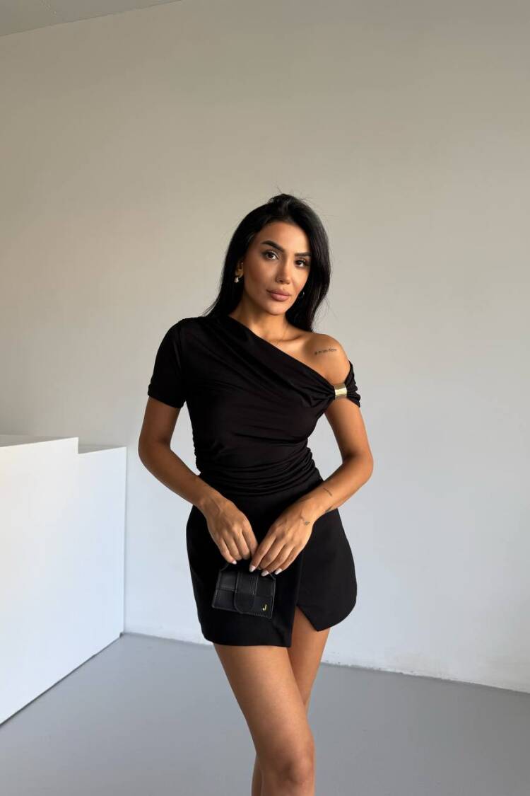 Black Sexy Elegant One Shoulder Neck Blouse