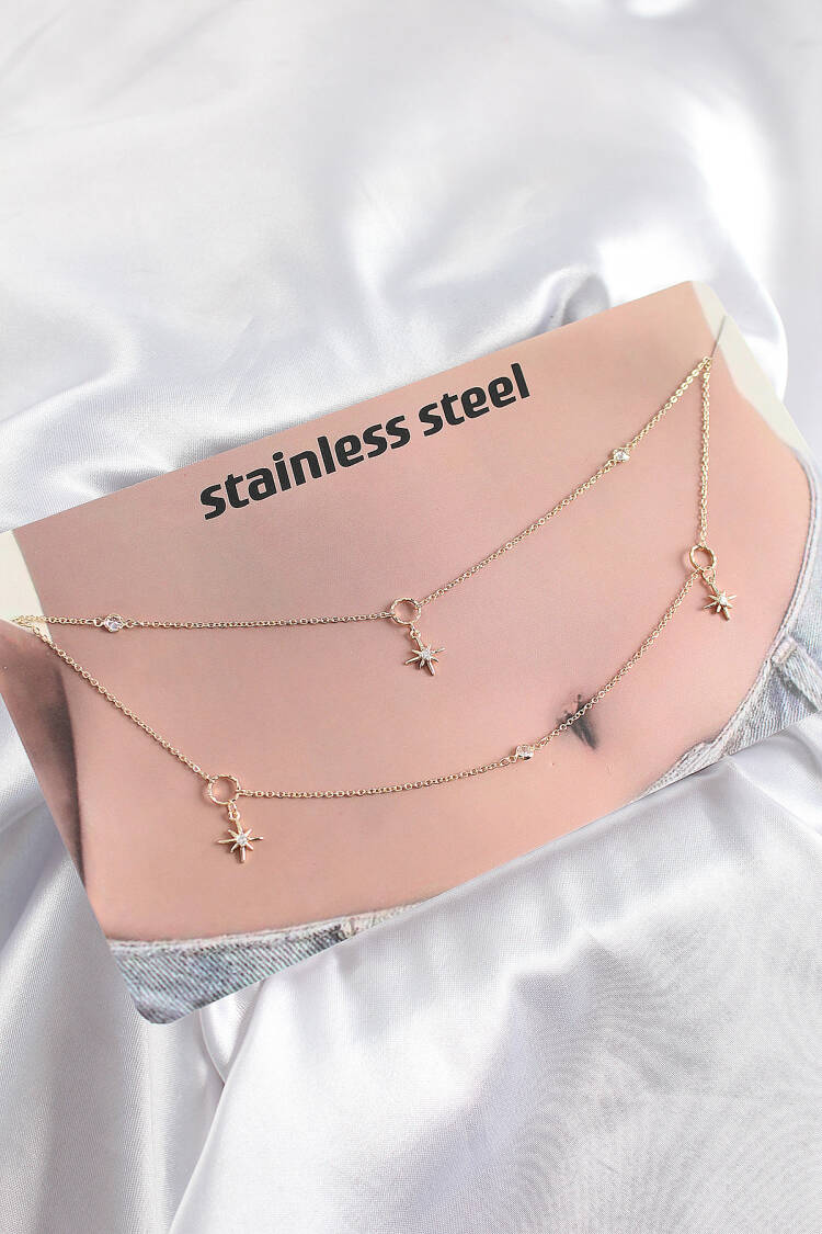 316l Steel Zircon Stone Pole Star Model Gold Color Hub Chain - Brand: Ebijuteri - Women's Clothing Wholesale - Globality Store