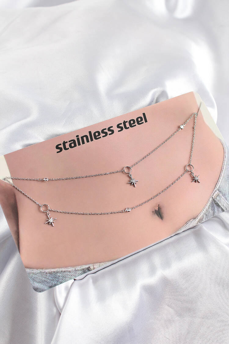 316l Steel Zircon Stone Pole Star Model Silver Color Hub Chain - Brand: Ebijuteri - Women's Clothing Wholesale - Globality Store
