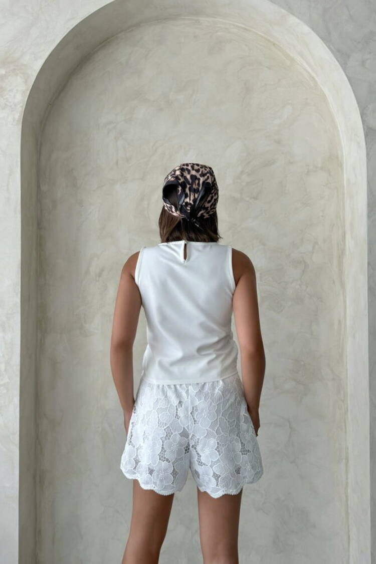 White Floral High Waist Bermuda Shorts