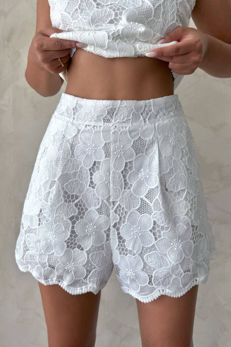 White Floral High Waist Bermuda Shorts