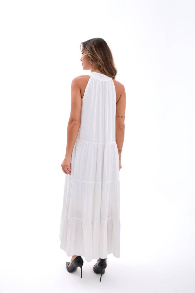 White Elegant Babydoll Dress With High Neck