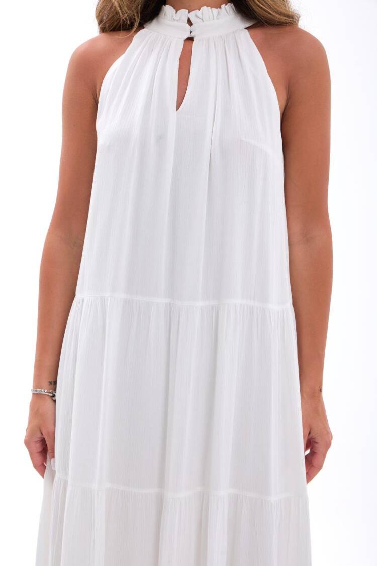 White Elegant Babydoll Dress With High Neck