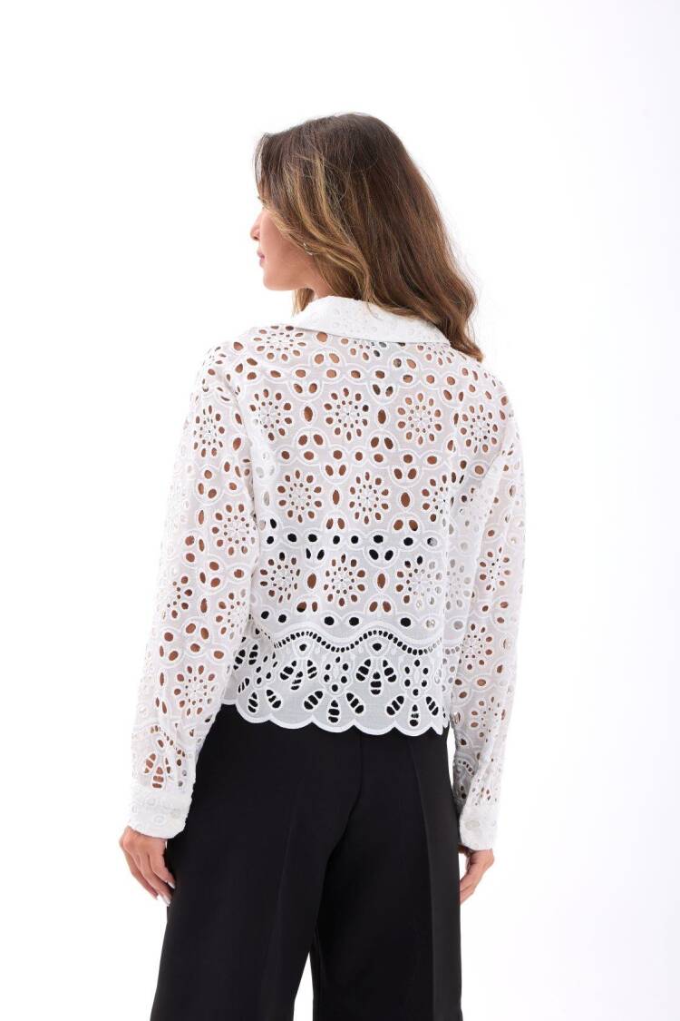 White Elegant Retro Crop Shirt